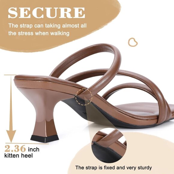 Trakxy Women Brown Square Toe Kitten Heels Open Toe Cross Strappy Party Sandals - Picture 2 of 8